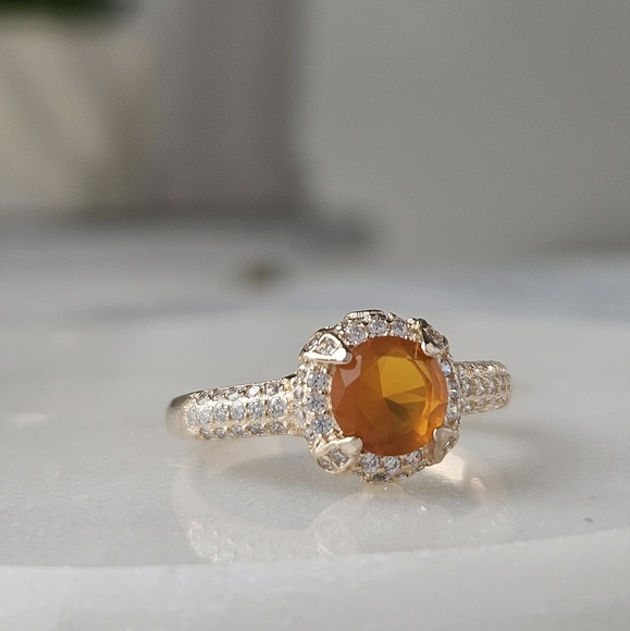 Gold Citrine Orange Gemstone ring, size 7, 925 Sterling Silver Charmed A… - Picture 3 of 4
